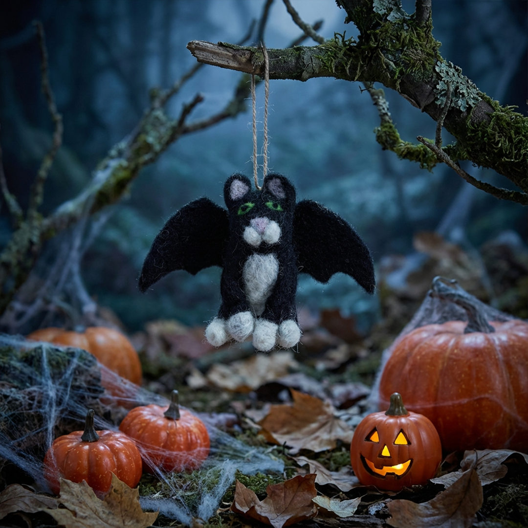 Felt So Good – wholesale Ornament – Handmade Felt Batty Catty Hanging Felt Halloween Decoration6