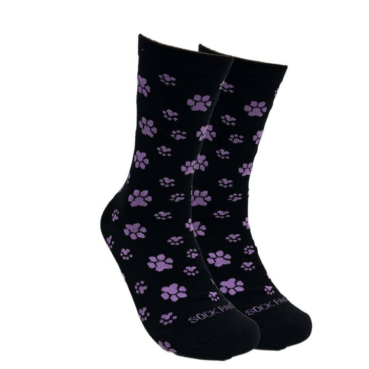 Purple Paw Print Dog Lover Socks from the Sock Panda (Adult Medium - Women's Shoe Sizes 5-10) for wholesale by Sock Panda