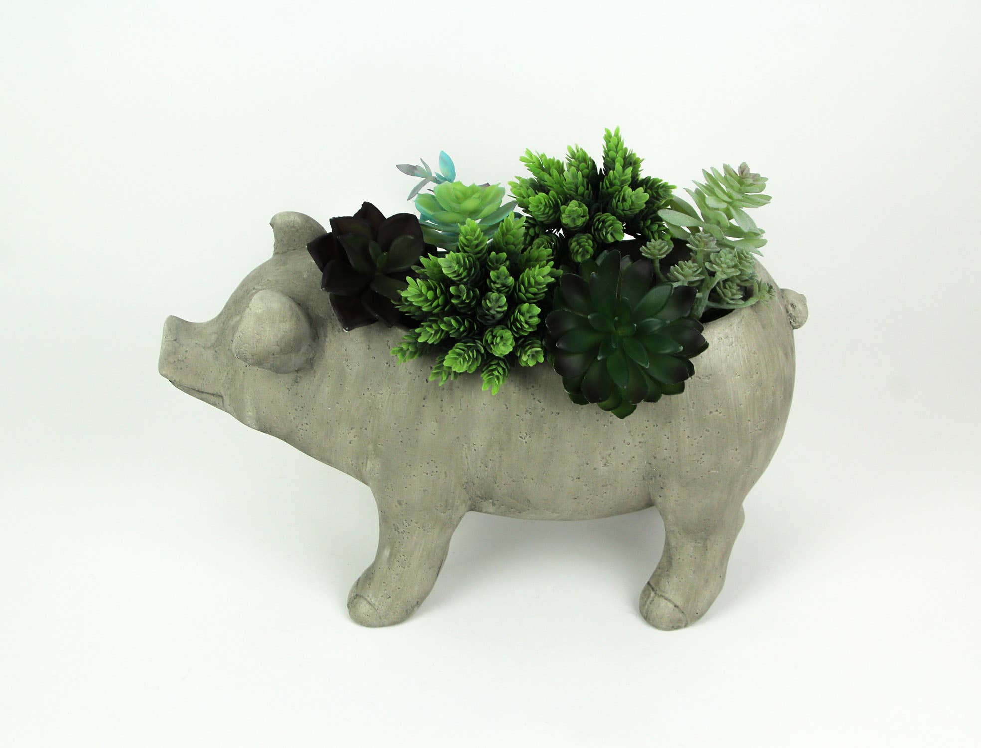 Zeckos - Vente Pot - Pot de fleurs Smiling Pig de 17 pouces de long avec finition grise patinée2