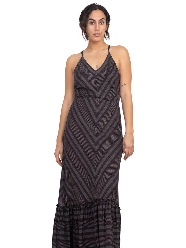 Robe mi-longue à rayures pour la vente par Lakhays Collection Inc.