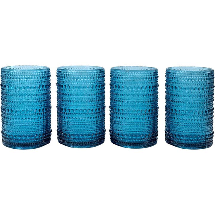 Greenline Goods - Wholesale Drinking Glass/Cup - Hobnail Drinking Glasses - Blue 13 oz ( Set of 4 )