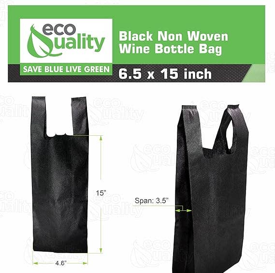 EcoQuality – Saco de mercearia/compras por atacado – Sacola preta reutilizável em tecido não tecido para uma garrafa de vinho2