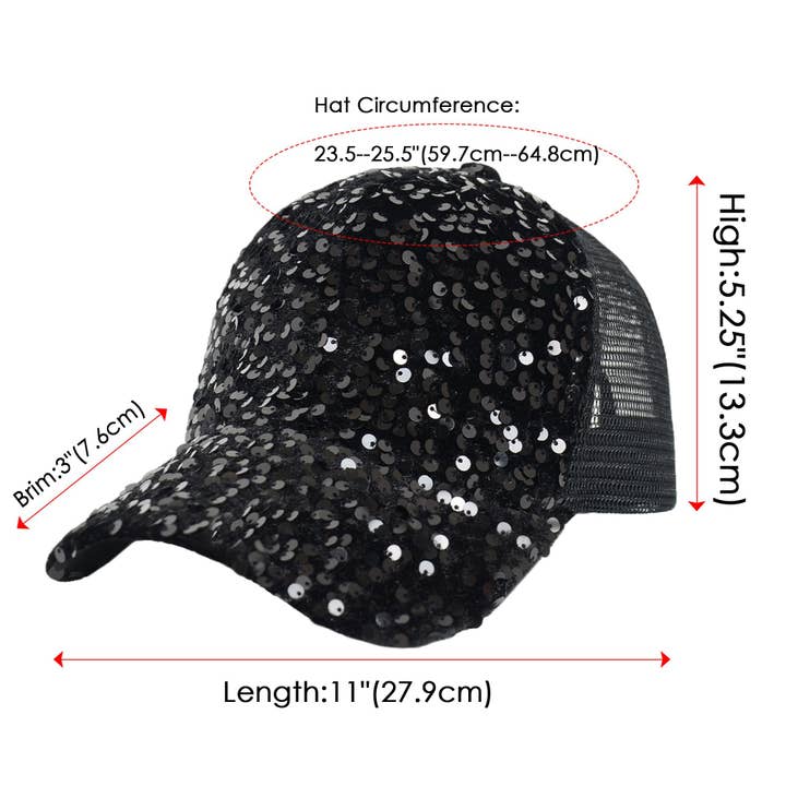 AK Brand - Wholesale Ponytail Cap - Women's - Women's Sparkly Sequin Baseball Cap Messy Low Bun Ponycap