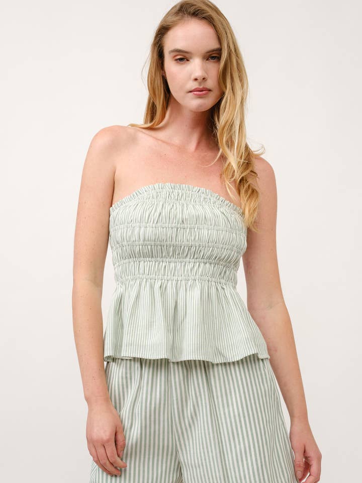 Strapless Green Striped Top & Shorts Set for wholesale by AIBLEE