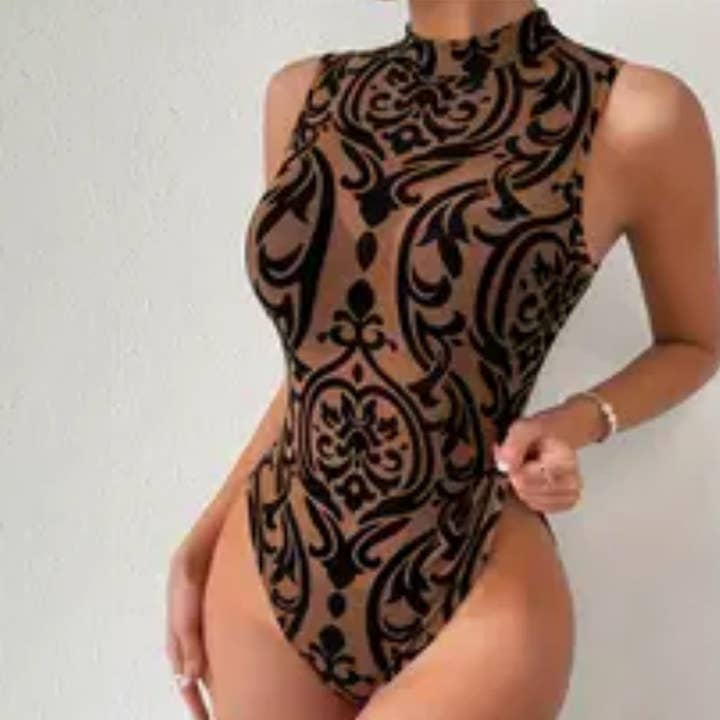COMBINAISON SENSUELLE À MOTIF GÉOMÉTRIQUE SEMI-TRANSPARENT_CWSJS1579 pour la vente par Lily Clothing
