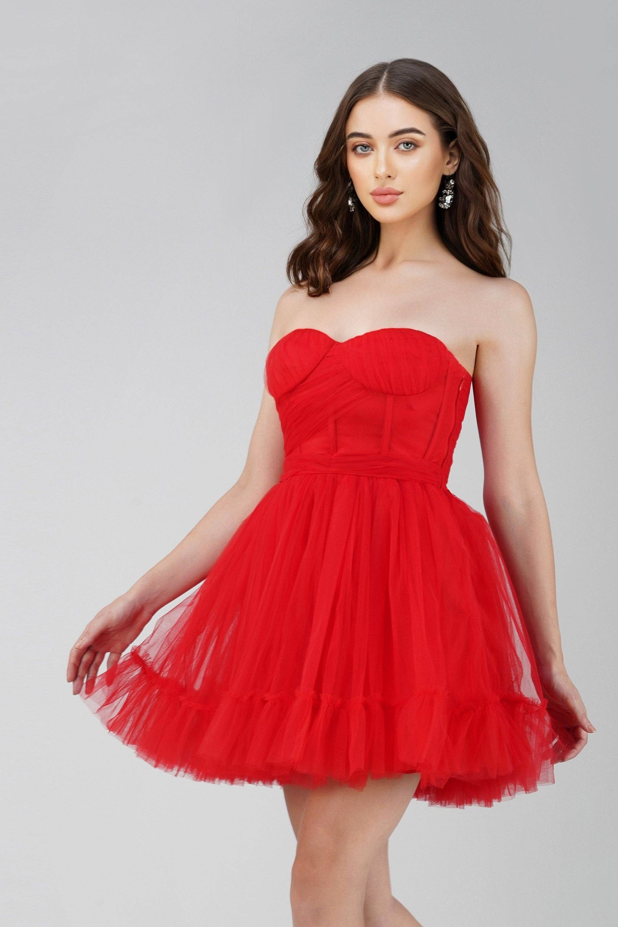 Lace & Beads – wholesale Dress – Women's – Lauren Red Tulle Mini Dress1