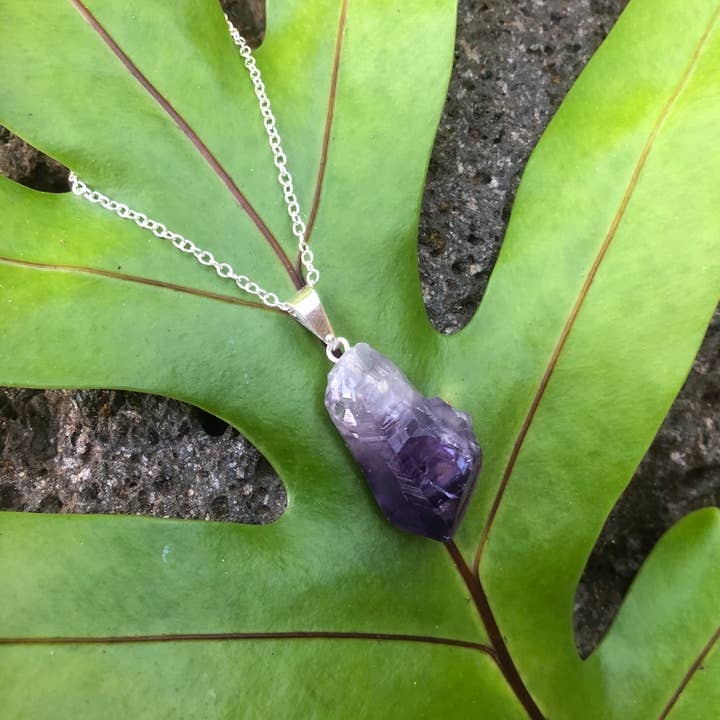 Amethyst Rough Gemstone Point Necklace ~ "Clearing Negativity" for wholesale by Moon Child