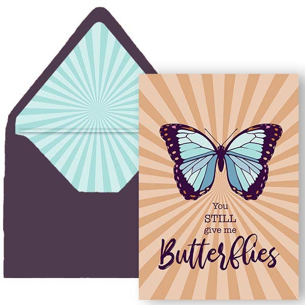 You Still Give Me Butterflies Retro Love Card for wholesale by Mod Lounge Paper Company