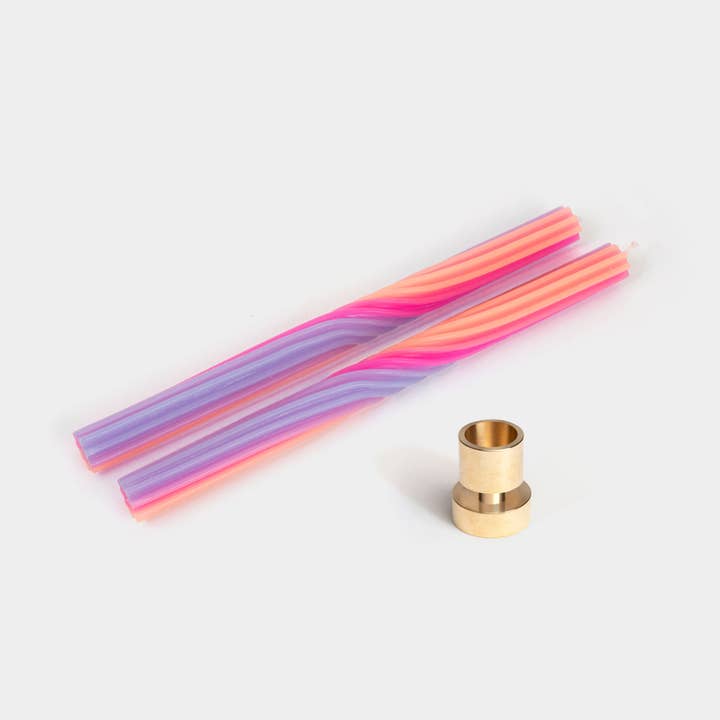 54 Celsius - Wholesale Tapered Candle/Candlestick - Pivot Orange & Lav. 11" Tapers (2 Pack) + Solid Brass Holder