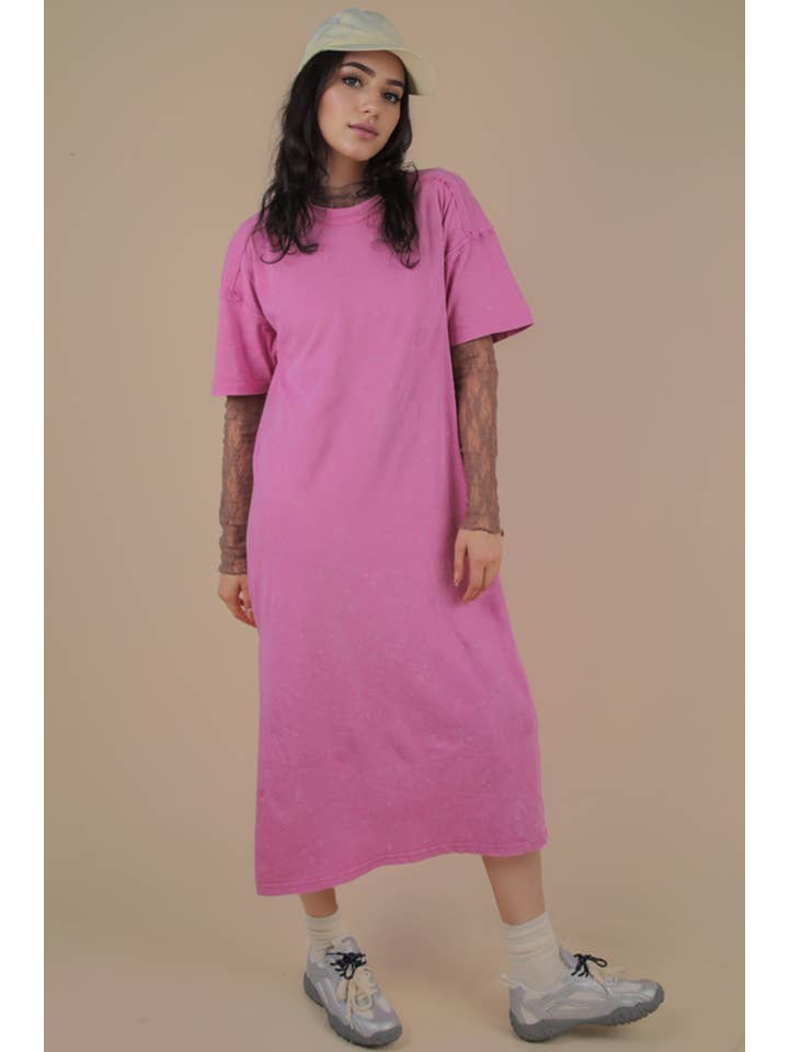 VERY J - Wholesale Dress - Women's - ND31601-Mineral Washed Casual Comfy Midi Dress