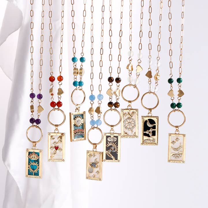 Gemscape UK - Vente Colliers à pendentif - Collier Perlé à Motif Tarot avec Cristal - Bijou Tendance19