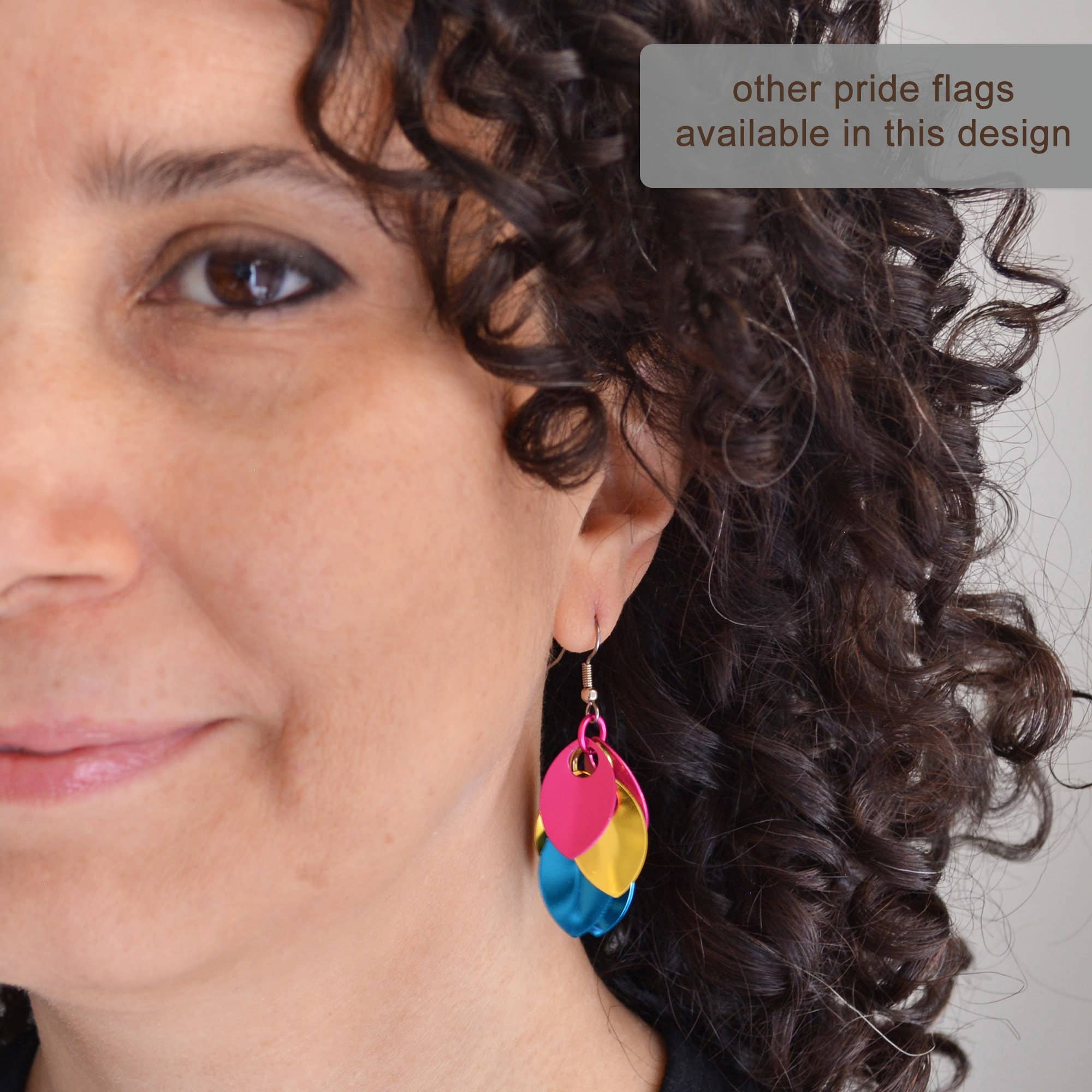 Rebeca Mojica Jewelry - Wholesale Dangle Earrings - Pansexual Pride - Cascading Leaves Short Earrings2