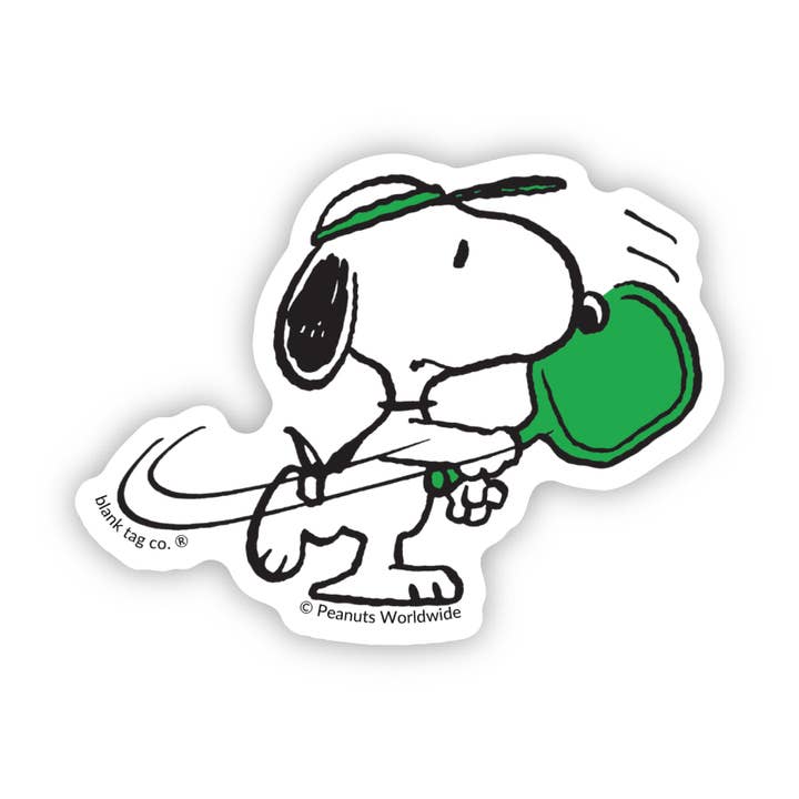 Peanuts® Snoopy Playing Pickleball Waterproof Sticker for wholesale by Blank Tag Co. Stickers - Waterproof Stickers