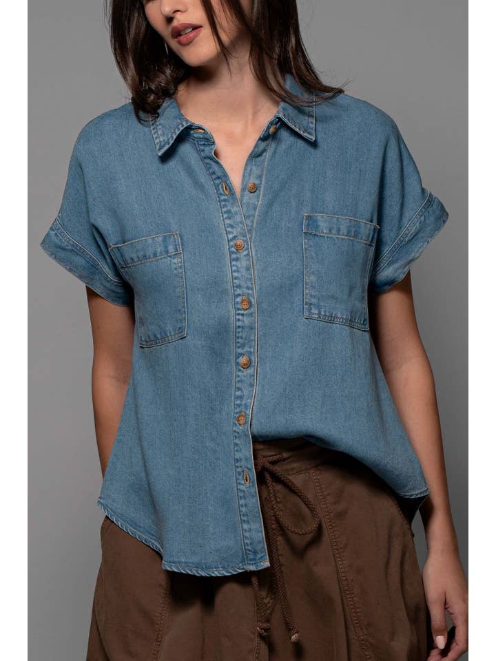 BLUE Lightweight Lyocell Camp Collar Denim Shirt for wholesale on Faire