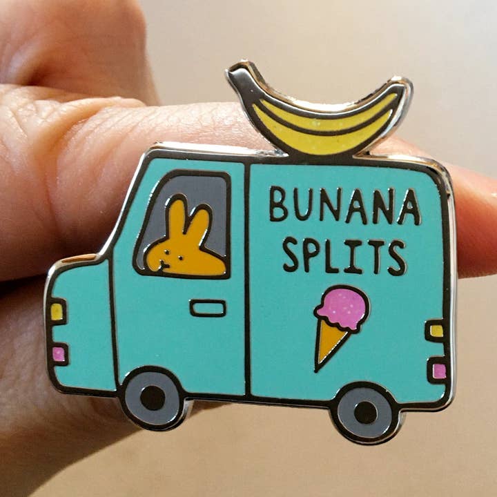 Bunana Splits Food Truck Enamel Pin, Bunny Rabbit Lapel Pin for wholesale by Fubini Crafts