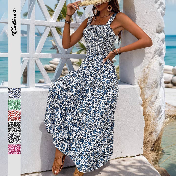 Boheemse maxi-jurk met bloemenprint en gesmokte details voor wholesale door onatorobi