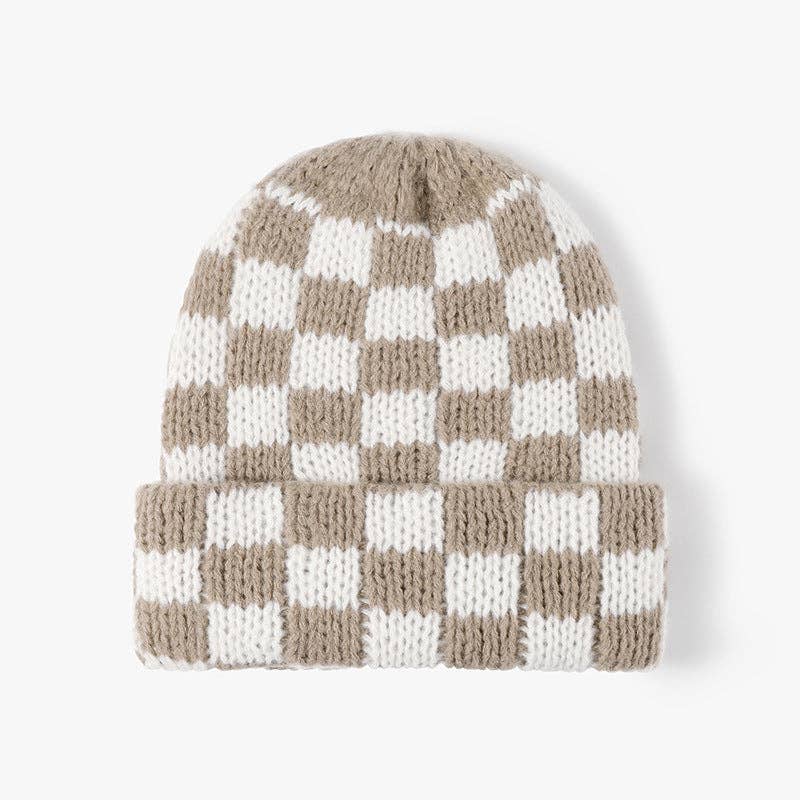 Dipped Shop - Wholesale Beanie - Women's - Plaid Contrast Color Warm Knit Beanie DPKB30193
