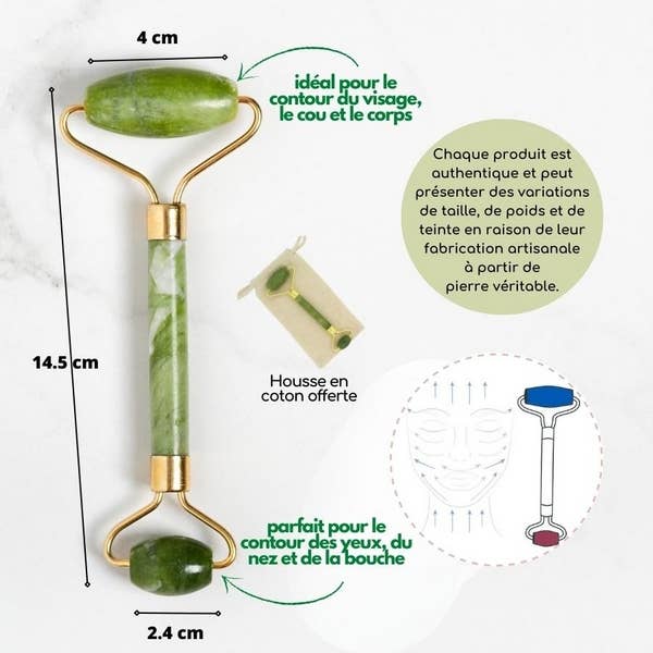 Zen'Arôme - Venta al por mayor Utensilio Gua Sha - Set de rodillo de masaje Gua Sha, Champi y Green Jade Stone7