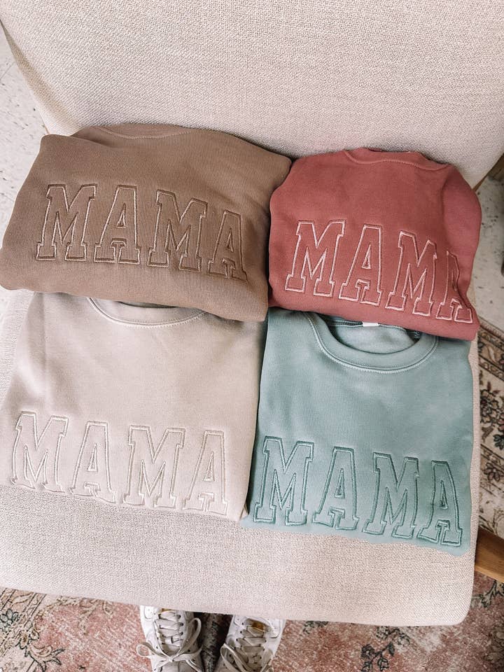 Honey Soul LLC - Wholesale Sweatshirt - Women's - Neutral Embroidered MAMA Sweatshirt