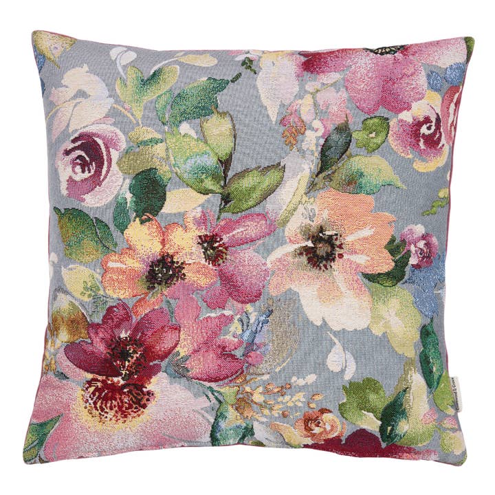 Meadow Blooms Grey Woven Cushion - 42x42cm (17"x17") for wholesale by Hines of Oxford