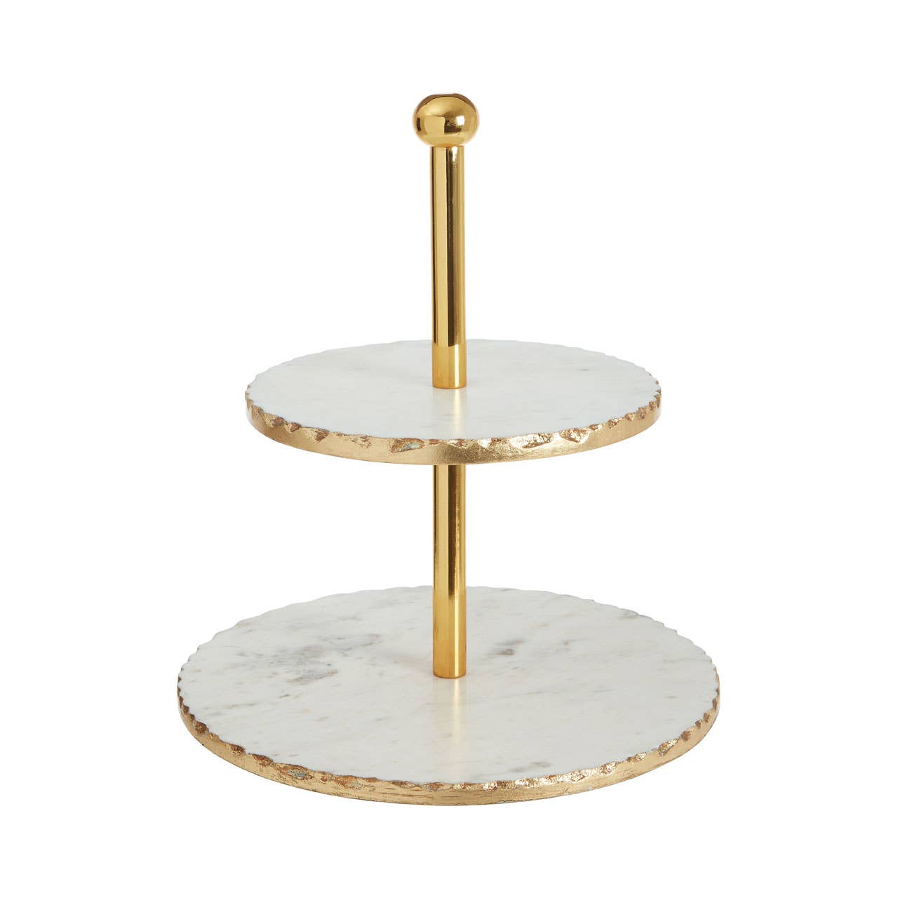 Interiors by Premier – wholesale Cake stand – 2 Tier White Marble / Gold Finish Cake Stand1