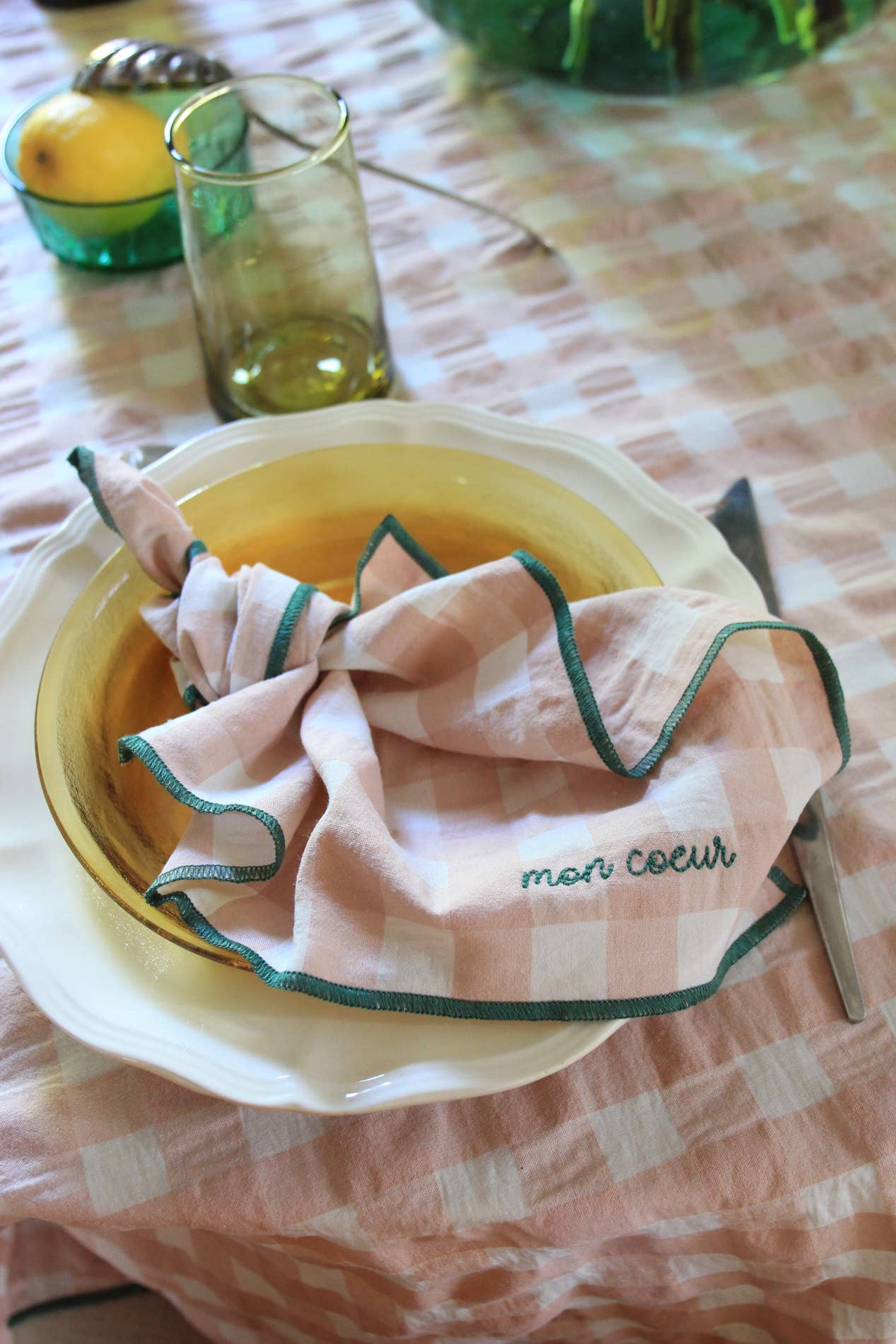 BARNABÉ AIME LE CAFÉ - Wholesale Dinner & Cloth Napkin - Gichy plaid and embroidery napkins3