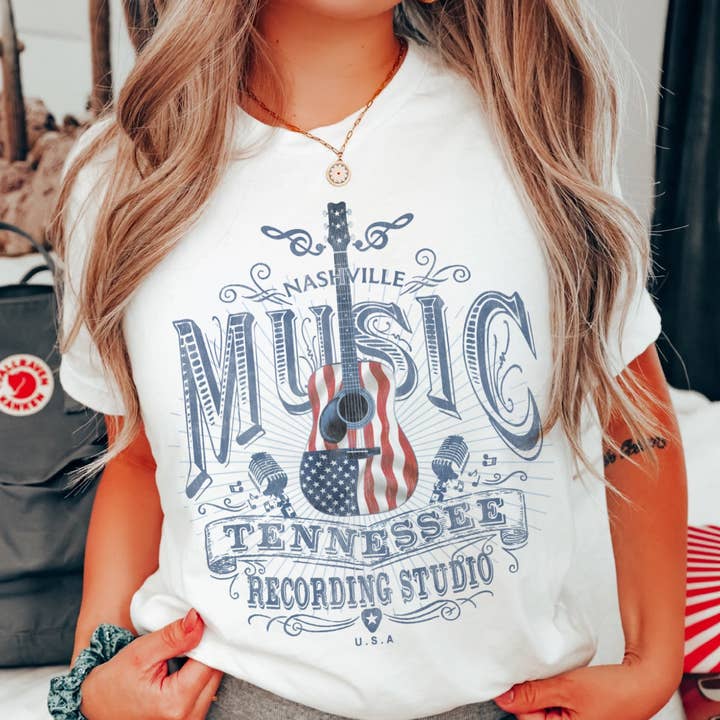 Nashville Music USA Country Western america flag Graphic Tee for wholesale by Par.tees by Party On!