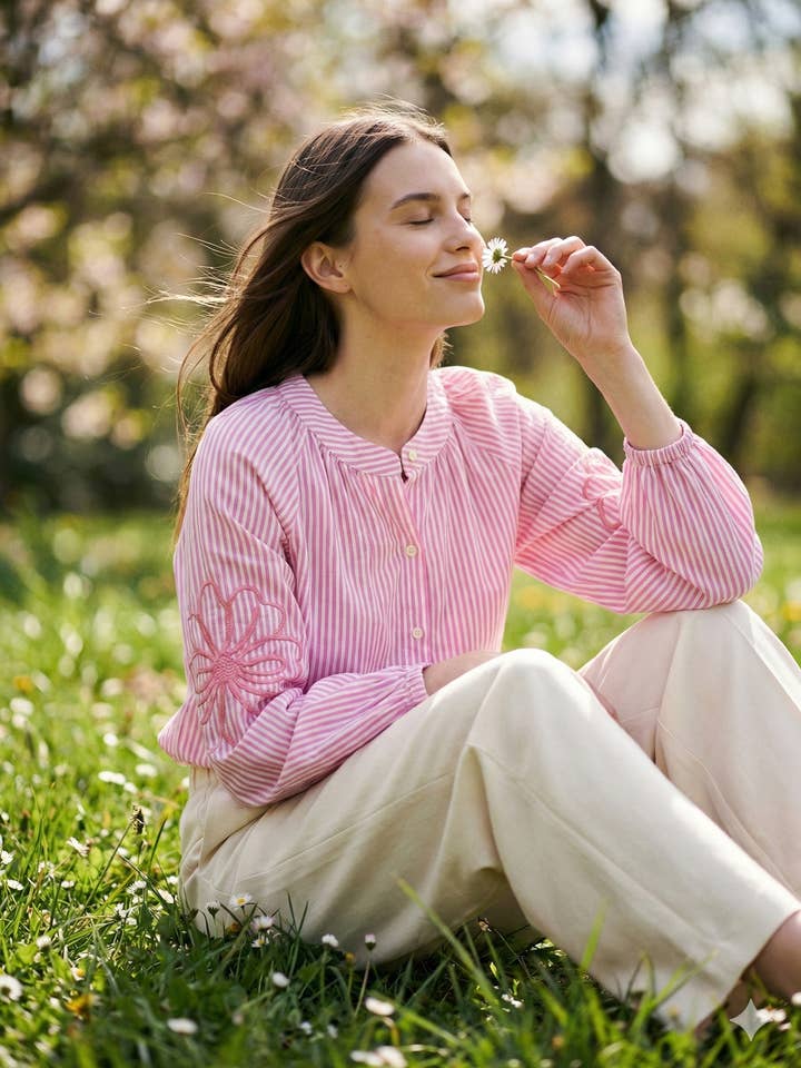Chemise Rayée Broderie Manches @5901_ChRFleurs
pour la vente par Mimi & Gogo