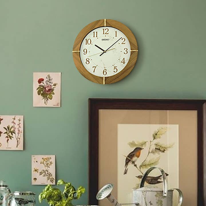 Seiko Clocks USA - Wholesale Wall Clock - 16" Sundial Wall Clock, brown wood1