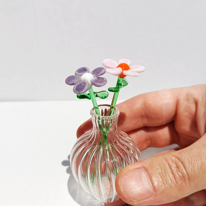 Adamodart - Vendita all'ingrosso Statuette decorative - Bouquet di margherite in vetro lavorato a lume, Mini figurina di fiori, Gerbera1