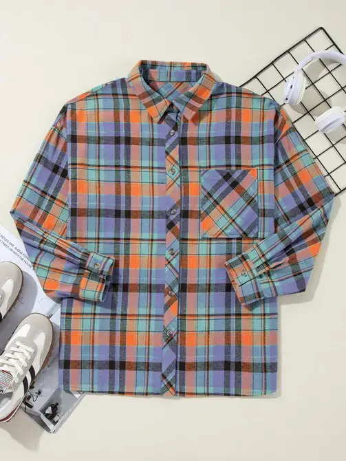 Lovesoft - Wholesale Button Down Shirt - Women's - Retro Plaid Print Loose-Fit Button-Up Shirt2