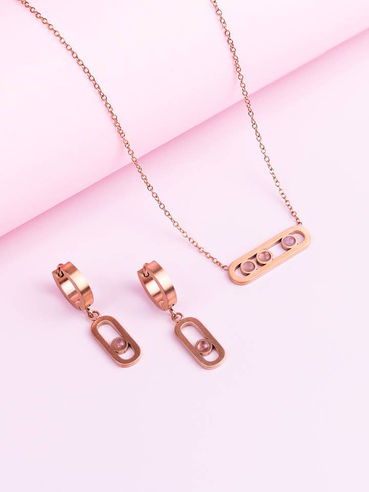 Collana e orecchini in oro rosa con ametista viola per la vendita all'ingrosso da parte di Didyma