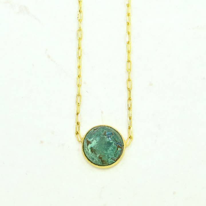 Ronde Edelsteen Ketting Verguld Zilver 925 - Chrysocolla voor wholesale door Schmuckoo Berlin