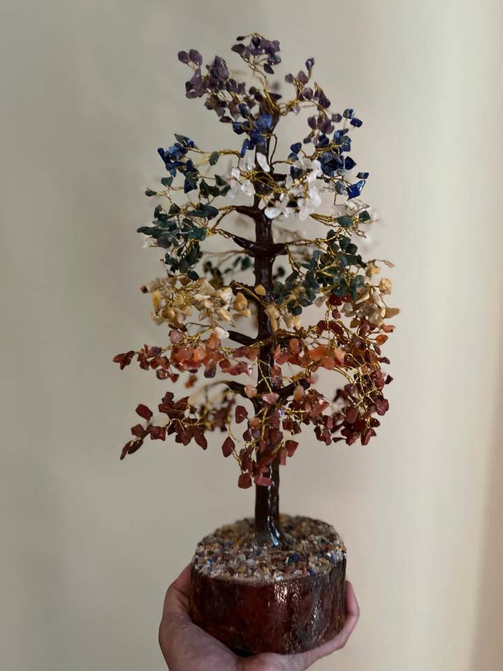 Seven Chakra Gemstone Tree (1000 chips Golden wire Tree) for wholesale by jiomind