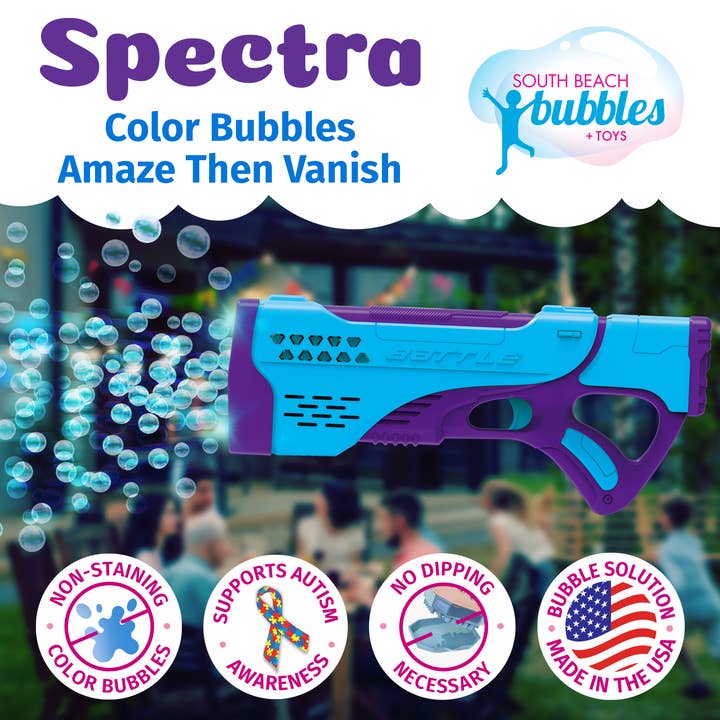 South Beach Bubbles - Vendita all'ingrosso Bolle di sapone - Bambini - PoppinColorZ Spectra: Blaster a bolle a colori ricaricabile
