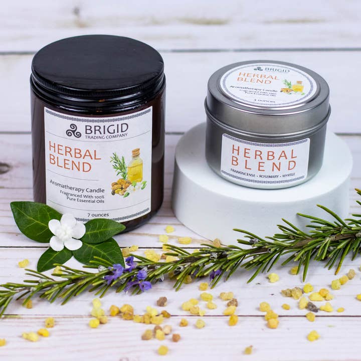 Herbal Blend Soy Wax Candle - Frankincense, Rosemary, and Myrtle for wholesale by Brigid Trading Company