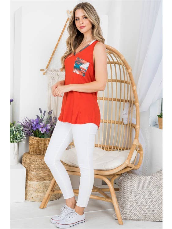 Avery - Wholesale Tunic - Women's - AV1129-PEYTON AZTEC PRINT COLOR BLOCK TOP