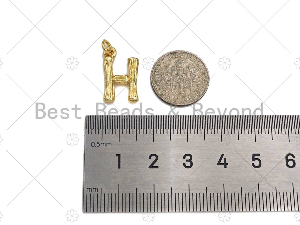 BestBeads&Beyond – wholesale Individual charm/pendant – Gold Bamboo Initial Charm, Alphabet Name Letter Charm,sku#L2774