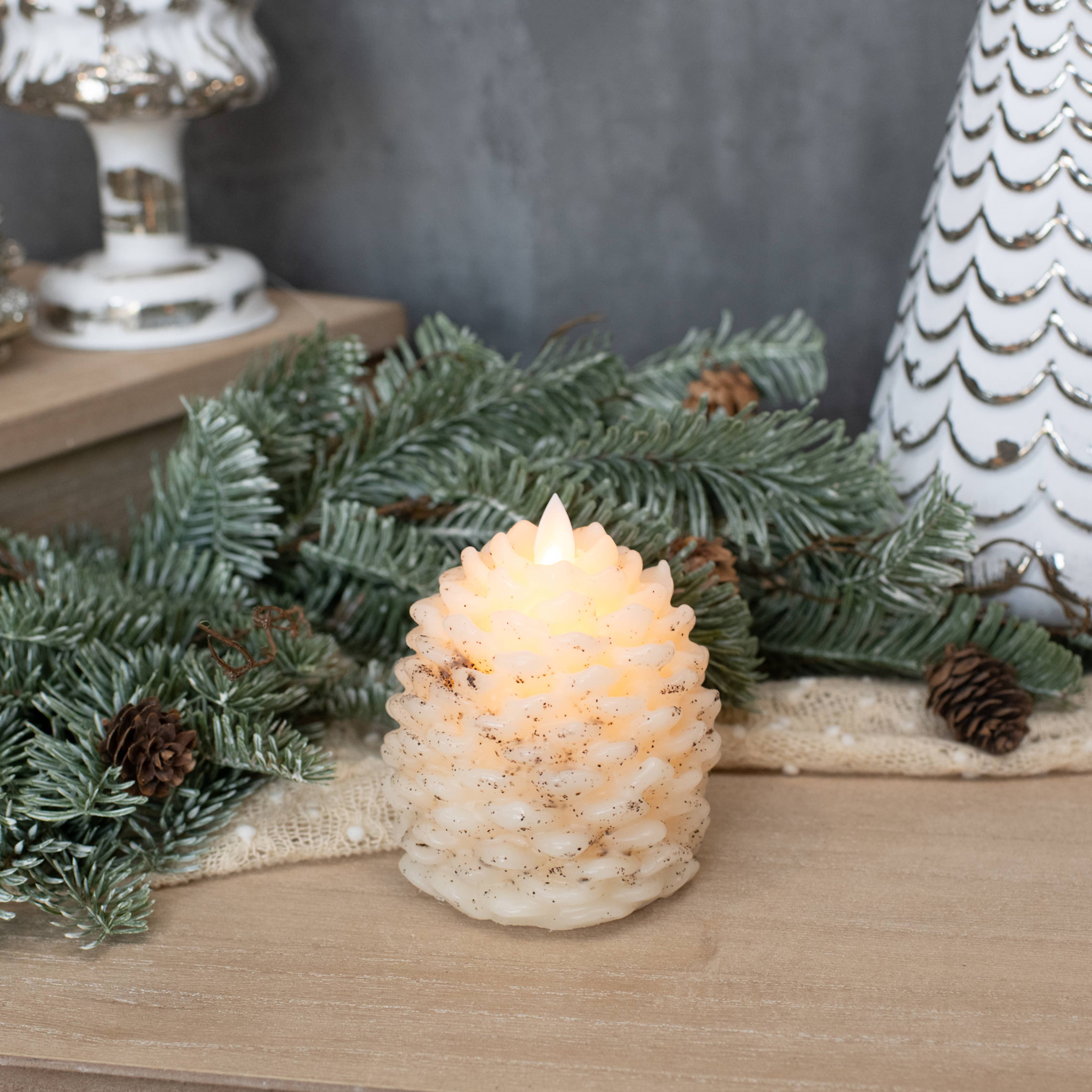 Ragon House - Wholesale Novelty Candle - 4.25" MOVING FLAME CREAM PINECONE CANDLE0