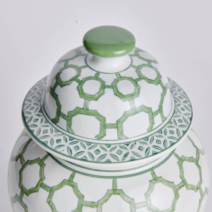 Green White Imperial Link Lidded Ginger Jar for wholesale on Faire