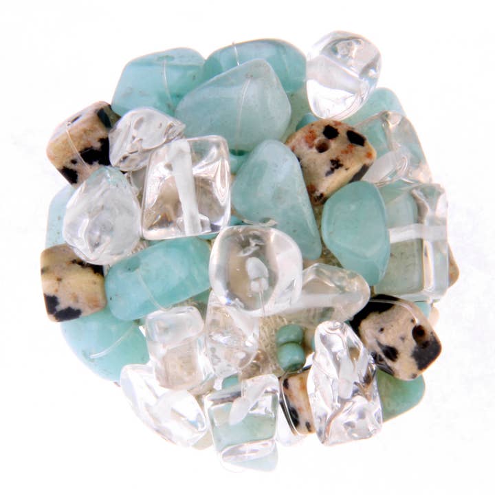 Erik & Mike - Venta al por mayor Anillo de banda/apilable - Anillo de piedra en racimo redondo con banda elástica de cuentas de vidrio3