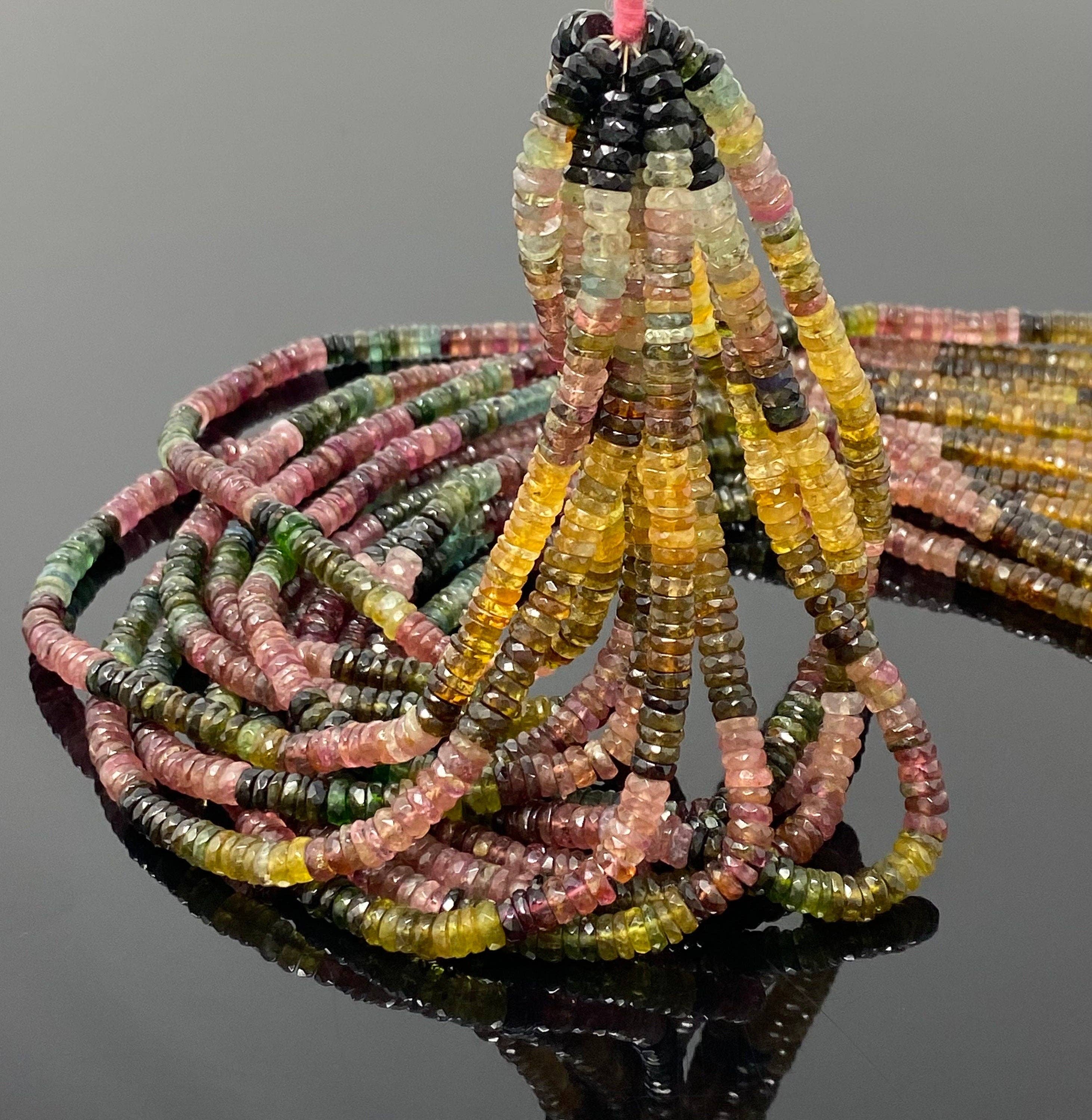 Akstar Gems - Wholesale Beads - 14.5" Natural Tourmaline Gemstone Beads, Watermelon Color Tourmaline Beads, Jewelry Supplies, Wholesale Beads, Faceted Heishi Beads3