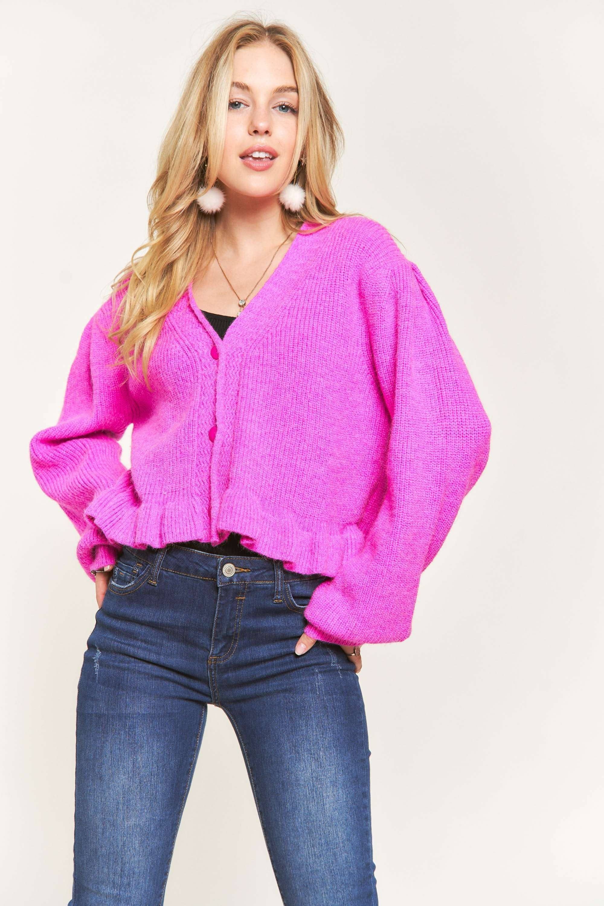 ADORA LA - Wholesale Cardigan - Women's - CESW3189 - RUFFLE HEM SWEATER CARDIGAN5