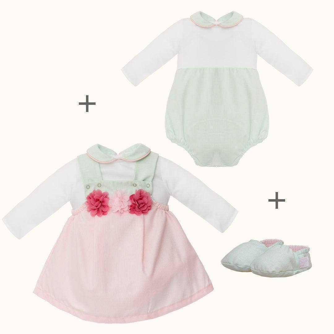 Pim-Pam-Pum - Wholesale Clothing Set - Baby - Dress and Bodysuit/Underwear and Shoes Garden Pink/Green1