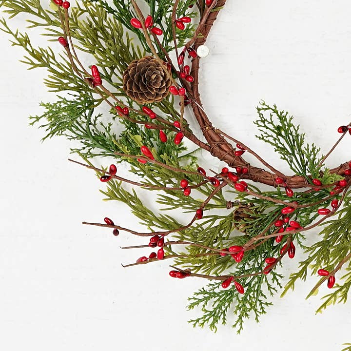 Holiday Depot Inc. - Wholesale Wreath - ISB71703- 12in Evergreen Pine with Red Pips Wreath