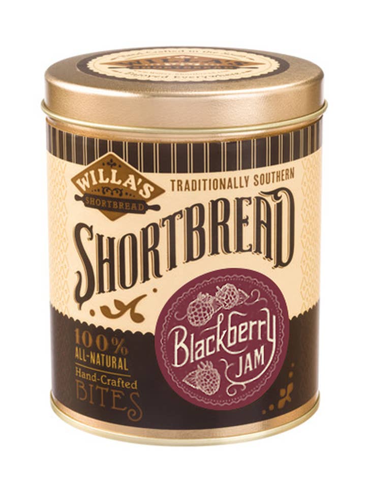 Blackberry Jam Shortbread - Cylinder Tin for wholesale by Willa's Shortbread