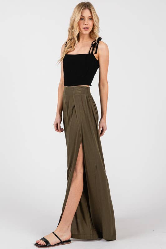 Final Touch - Wholesale Pants - Women's - Solid Front Slit Wide Leg Pants - VP36158
