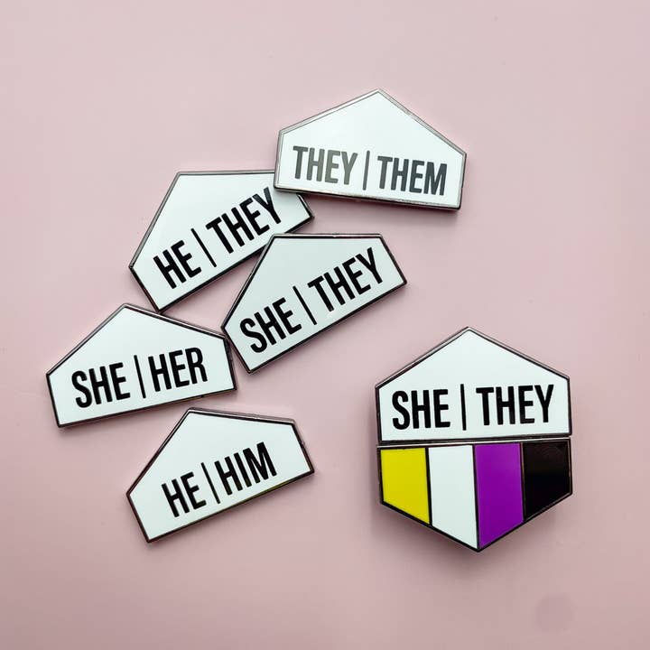 Flags For Good - Wholesale Lapel Pin/Button - Pronoun + Flag Set Bulk Badges (Tops Only)