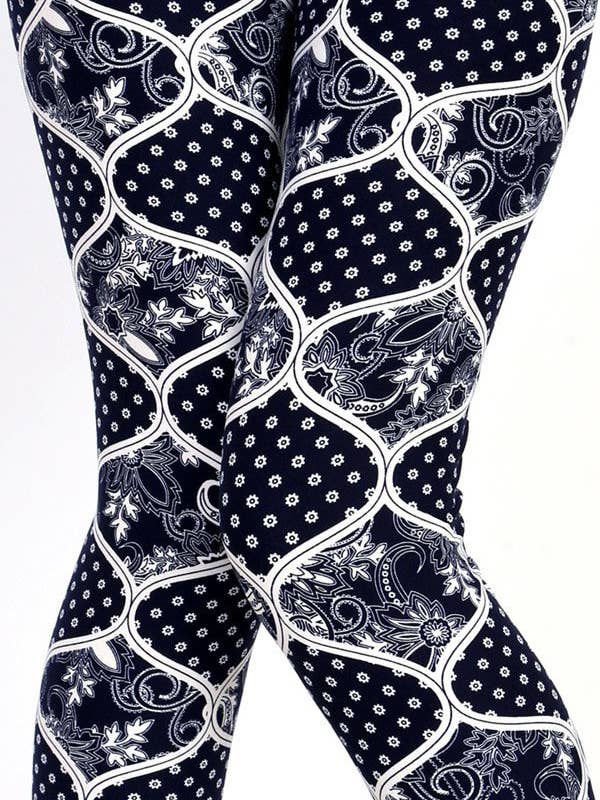 Leggings TAGLIA UNICA con stampa blu scuro e bianco per la vendita all'ingrosso da parte di Love 4 Leggings