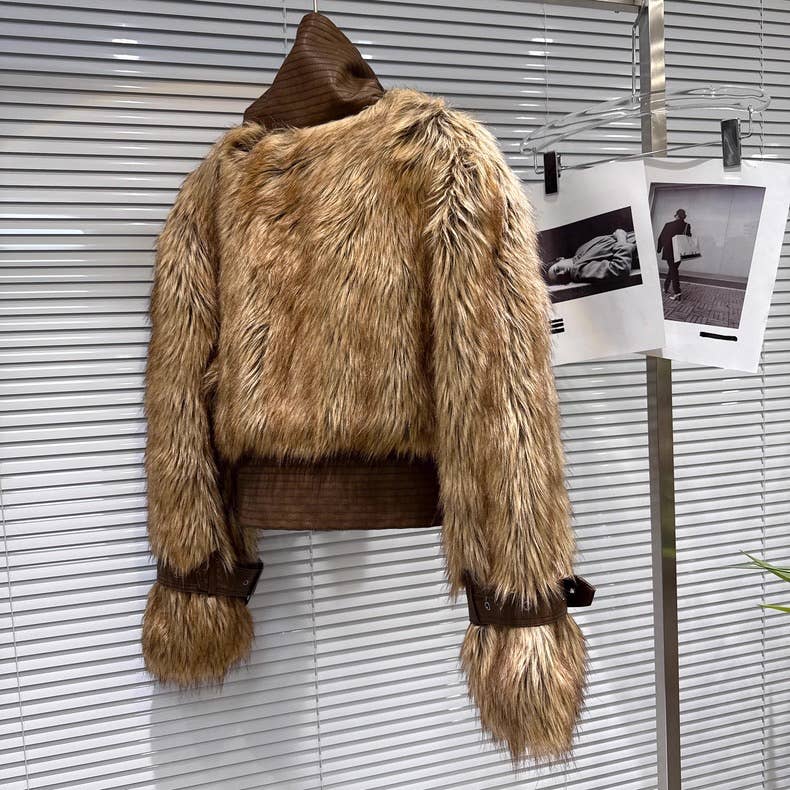 Productseeker – wholesale Fur/faux fur coat – Women's – JK265 2025 Winter Faux Fur and Leather Patchwork Short Coat10